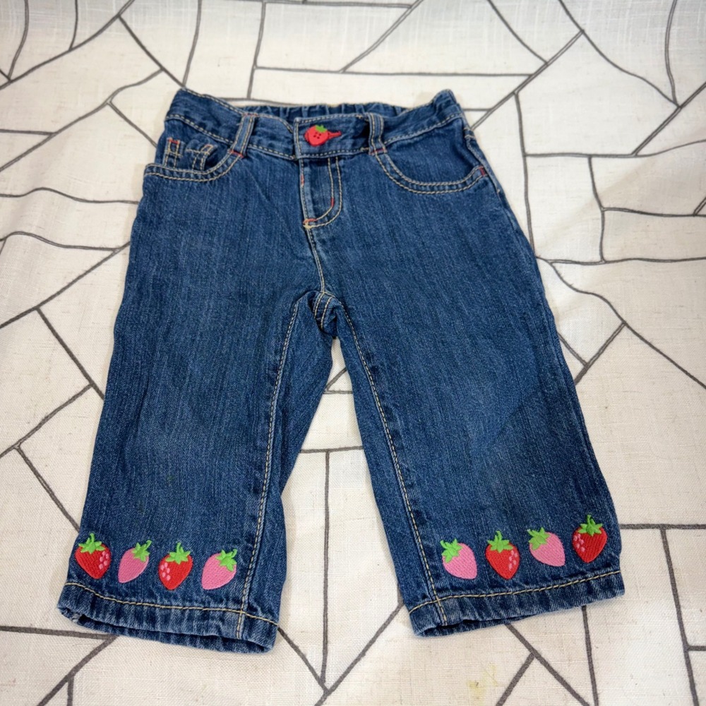 Gymboree Jeans 18-24M Blue Strawberry Embroidered Denim Pants